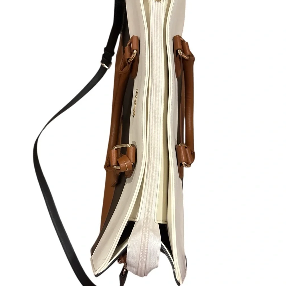 Loveook Elegant Leather Handbag - Black, White, and Brown